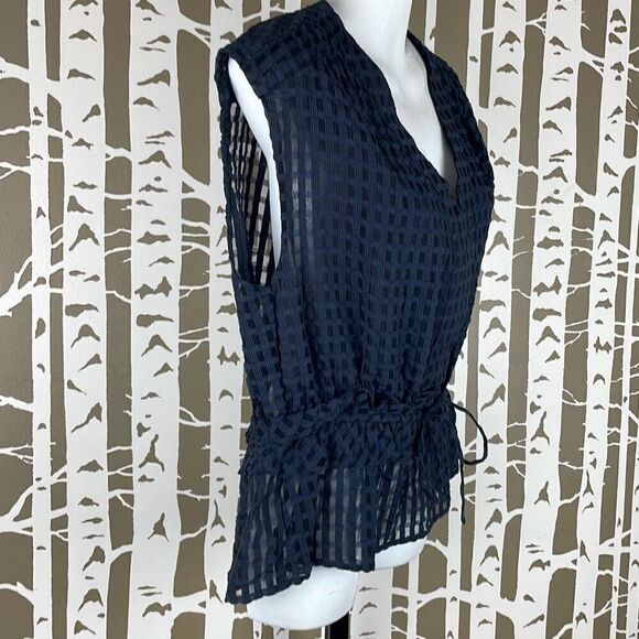 Current Air Semi-Sheer Plaid Peplum Top L - Picture 2 of 9